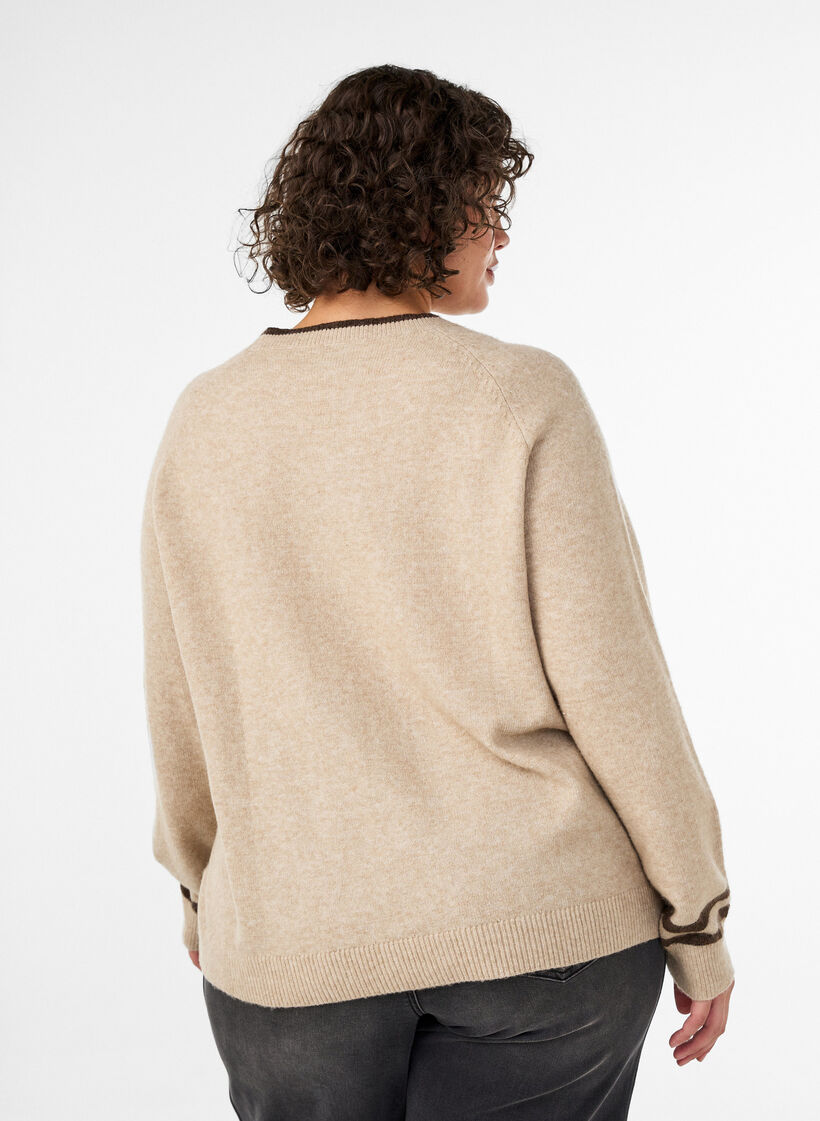 Trui met logo en contrasterende strepen, Beige, Model image number 2