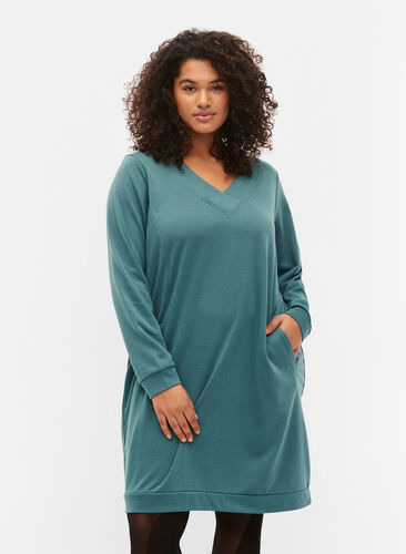 Sweatshirt jurk met v-halslijn, Sea Pine, Model image number 0