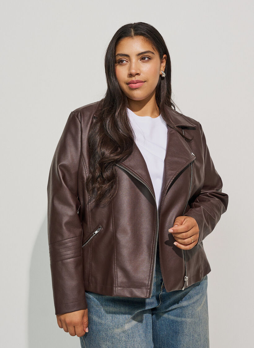 Bikerjack in imitatieleer, Bruin, Model image number 0
