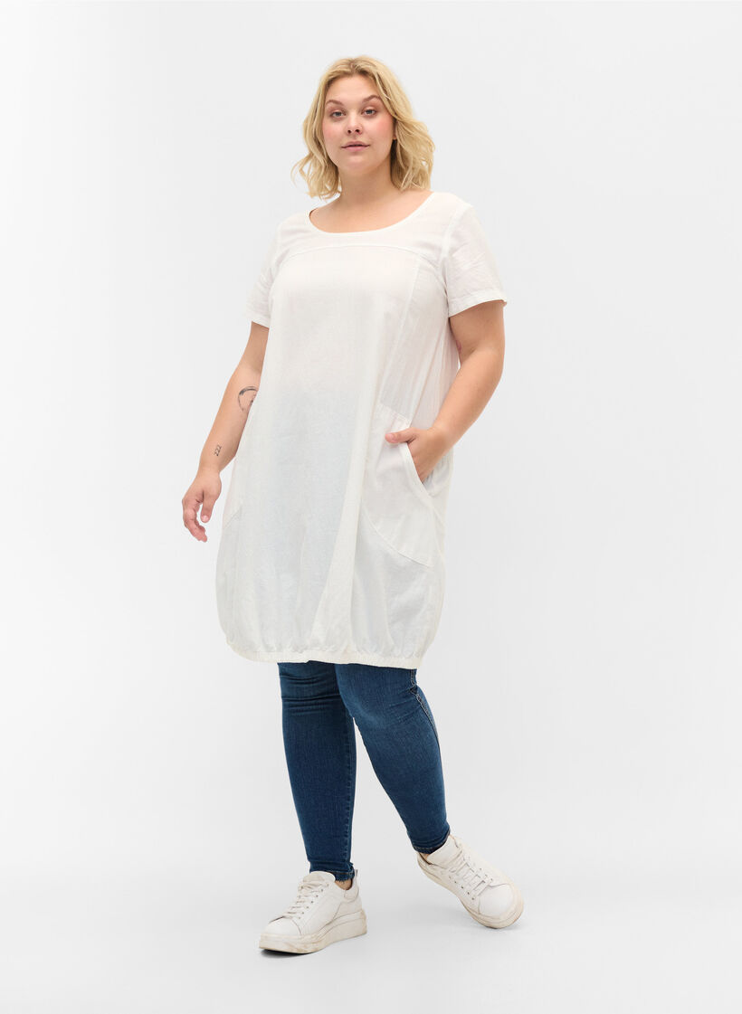 Katoenen jurk met korte mouwen, Wit, Model image number 1