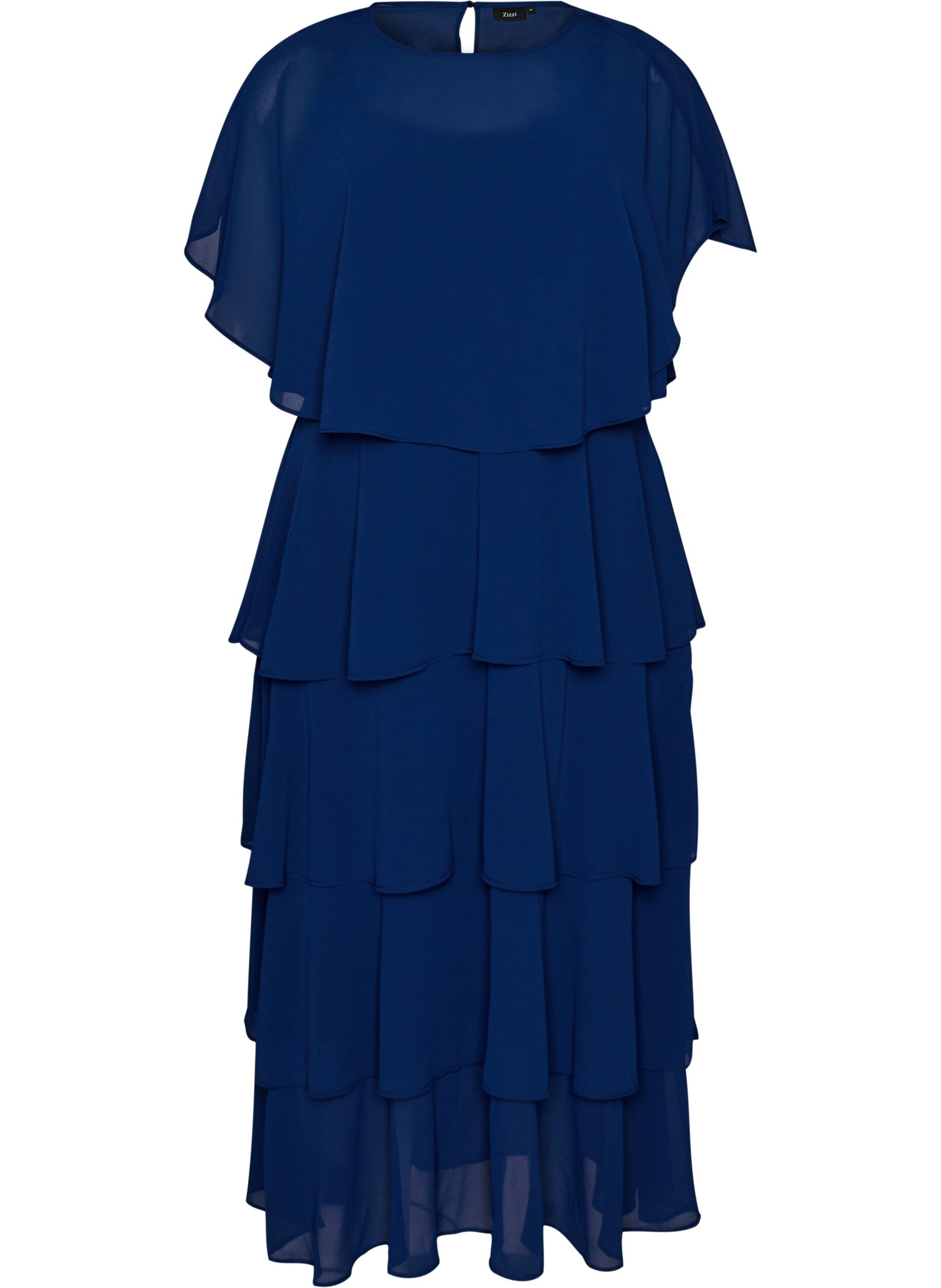 ZizziMaxi jurk met ruches en afneembare cape, Blauw, Packshot image number 0