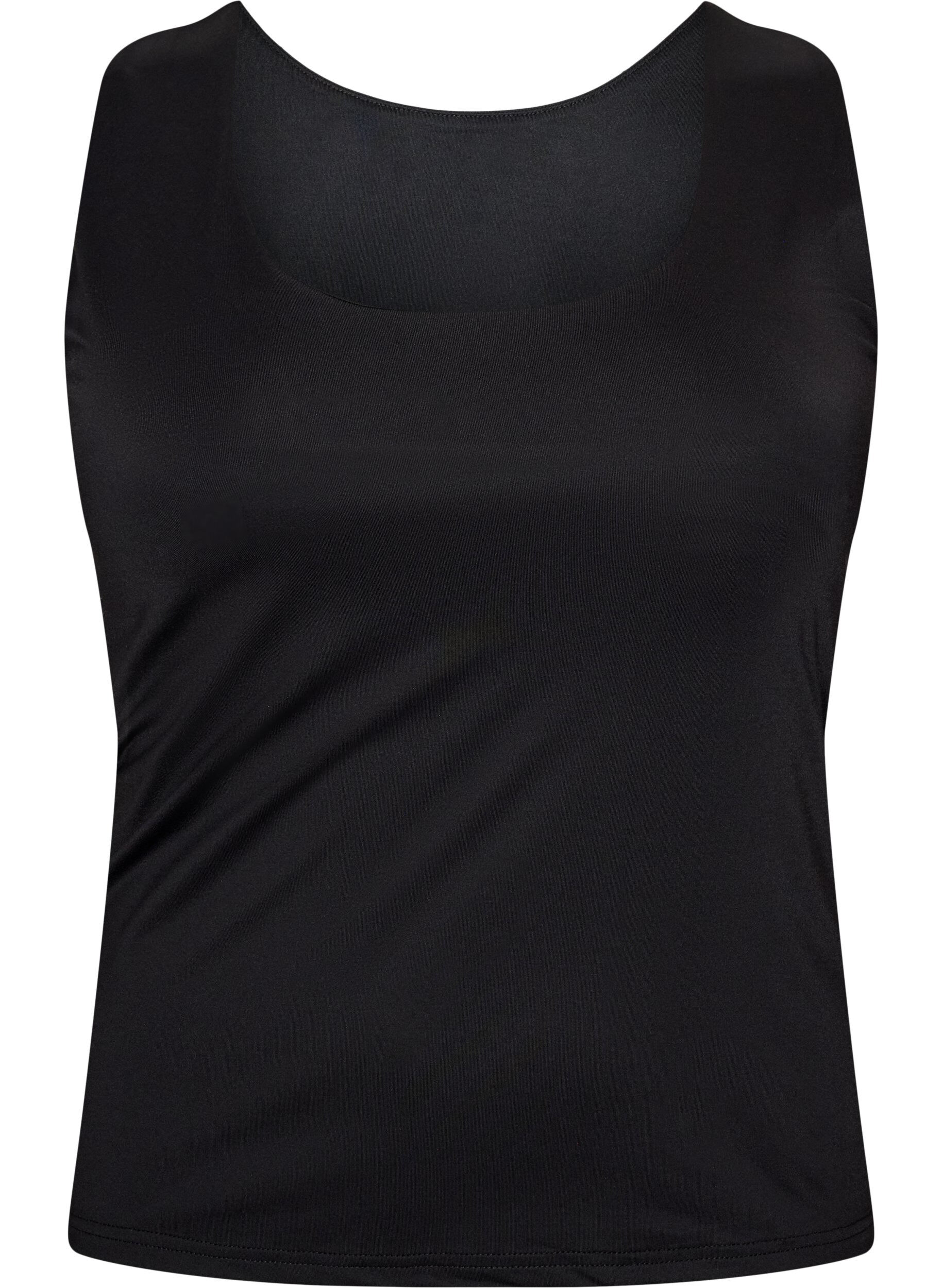 ZizziNauwsluitende basic top van een gladde stof, Zwart, Packshot image number 0