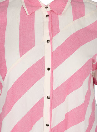 Katoenen hemdjurk met strepen en korte mouwen, Magenta Stripe, Packshot image number 2