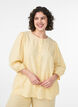 Shirtblouse in linnen en viscose met 3/4-mouwen, Geel, Model image number 0