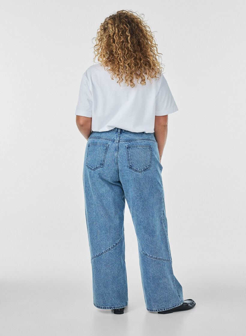 Wide fit jeans met naaddetails, Blauw, Model image number 1