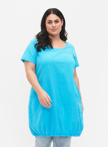 Katoenen jurk met korte mouwen, Blue Atoll, Model image number 0
