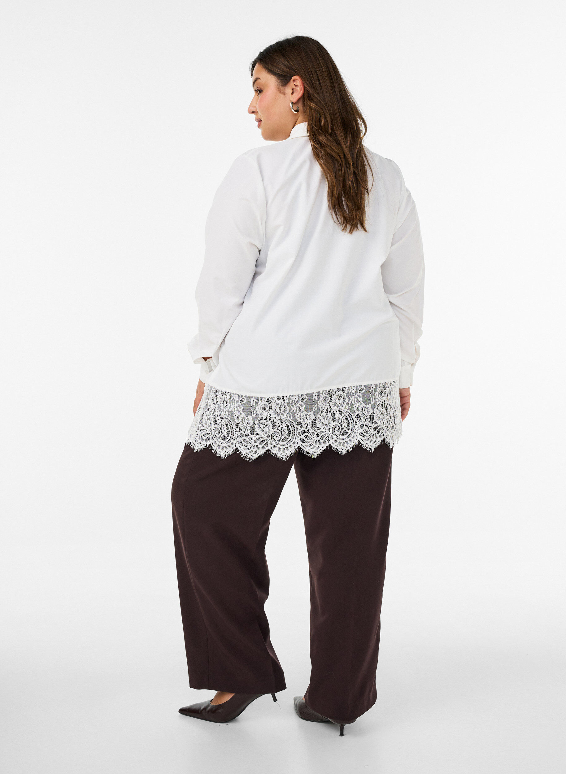 ZizziLosse blouse met een brede kanten rand, Wit, Model image number 2