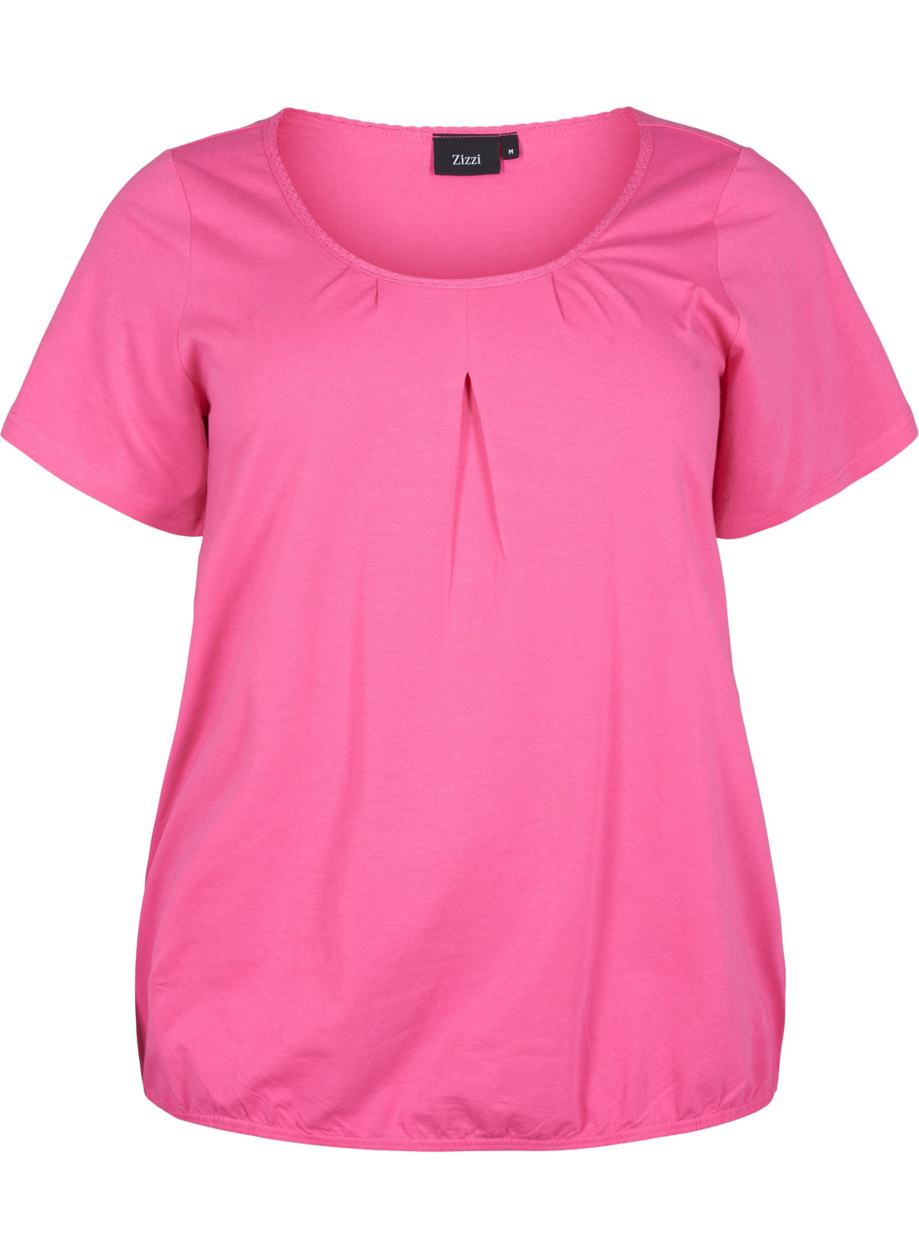 Zizzi 	 Katoenen t-shirt met korte mouwen	 Katoenen t-shirt met korte mouwen, Shocking Pink, Packshot image number 0