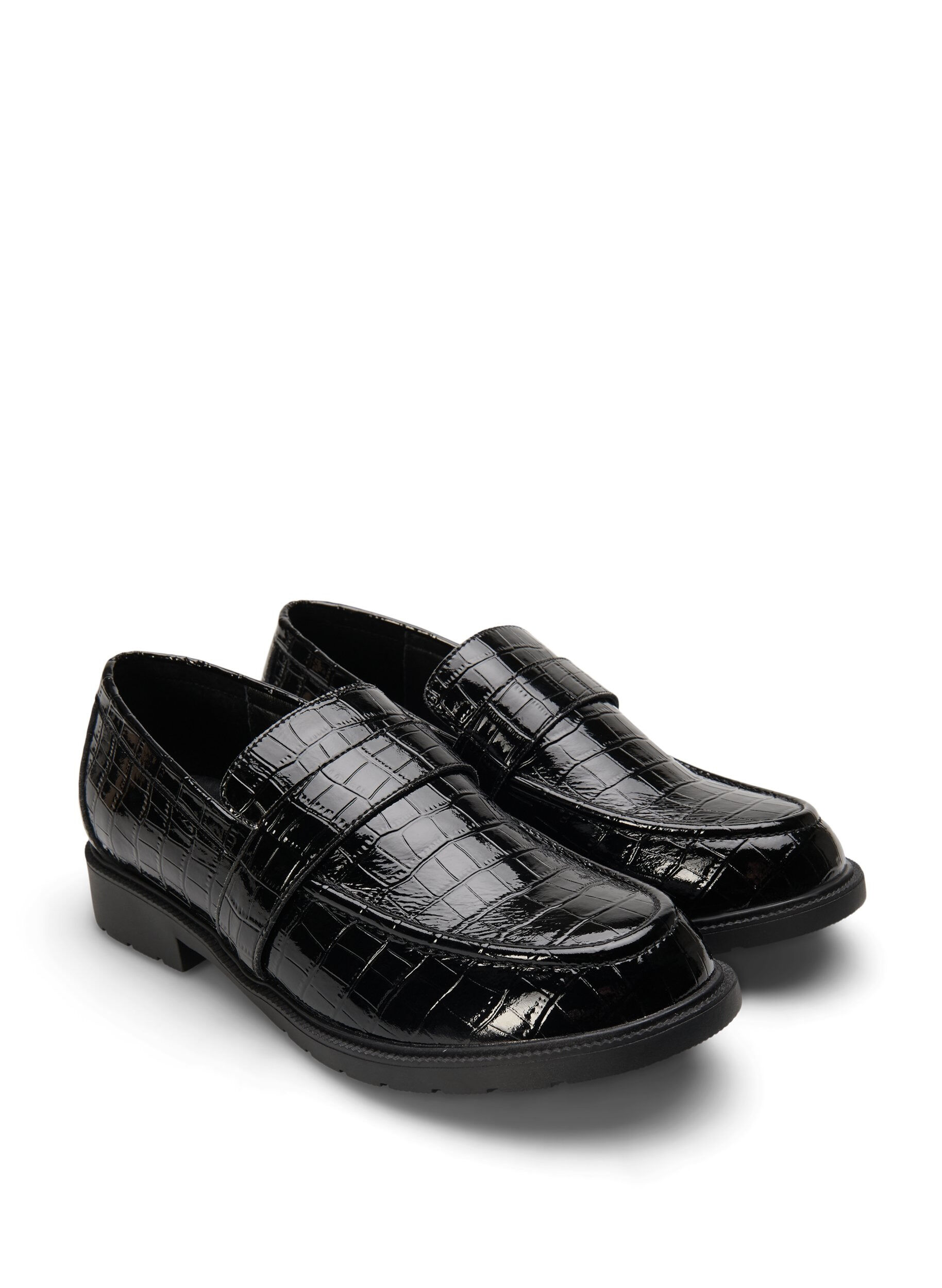 Zizzi Wijde croco loafers van leer, Black, Packshot image number 1