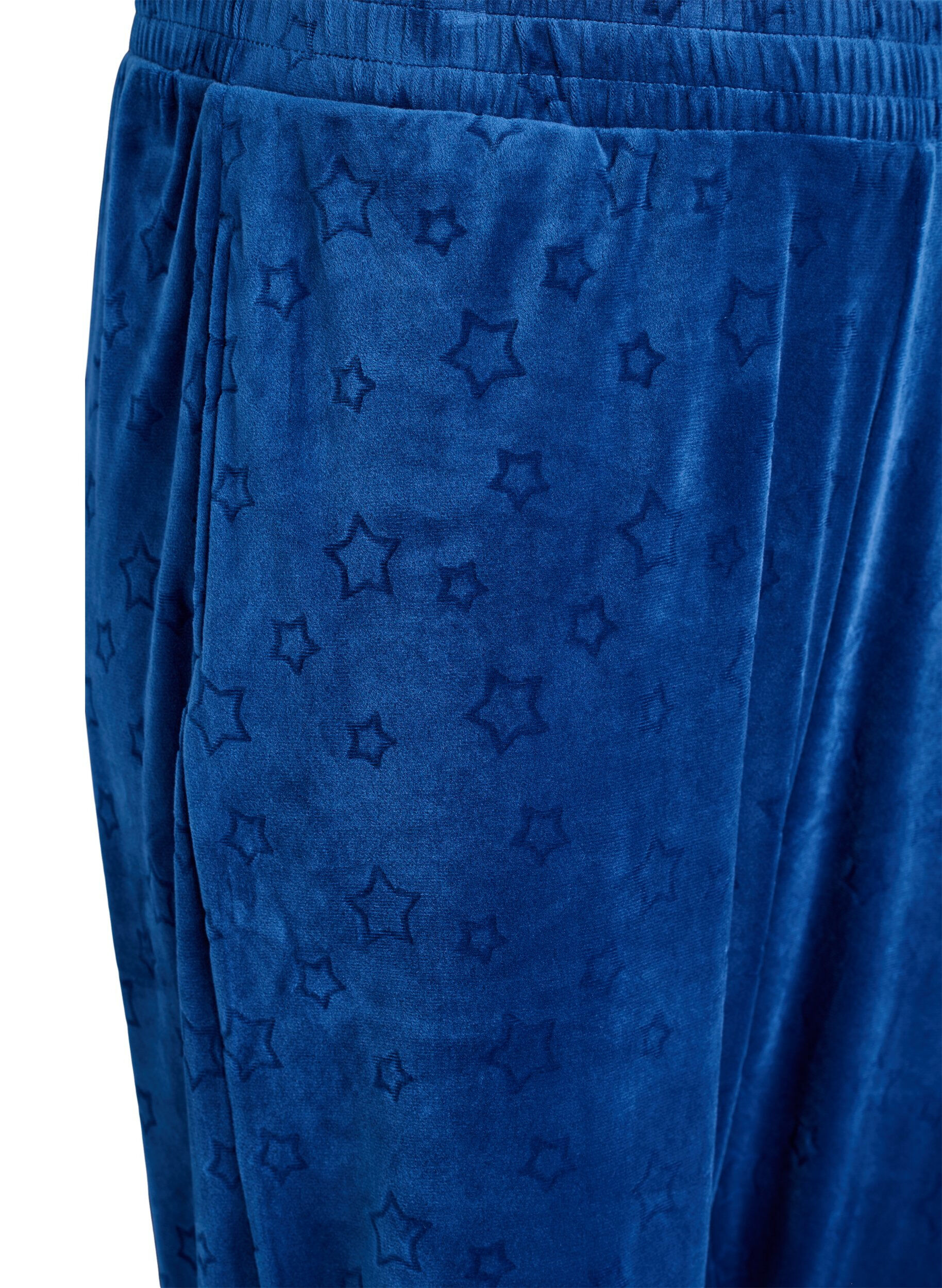 Zizzi Velours broek met ingebosd patroon, Blauw, Packshot image number 2