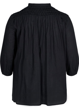 Katoenen top met 3/4 mouwen en smokwerk, Black, Packshot image number 1