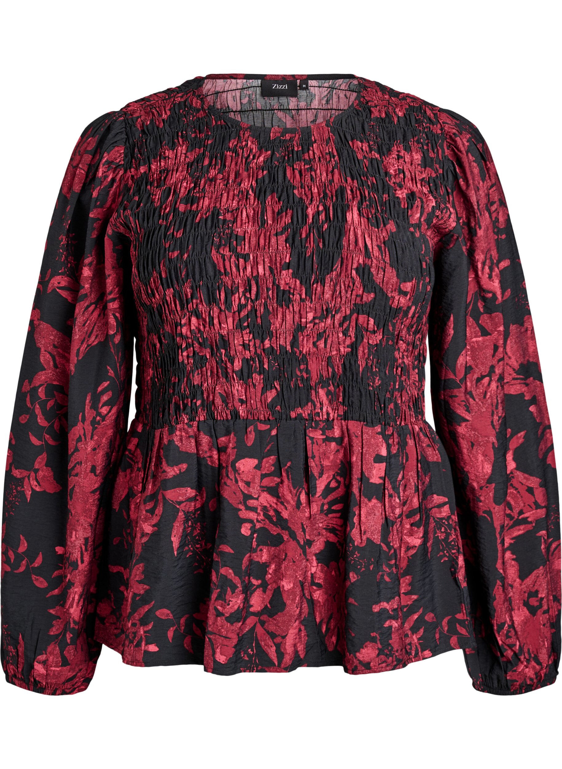 ZizziBlouse met smock en lange mouwen, Zwart, Packshot image number 0