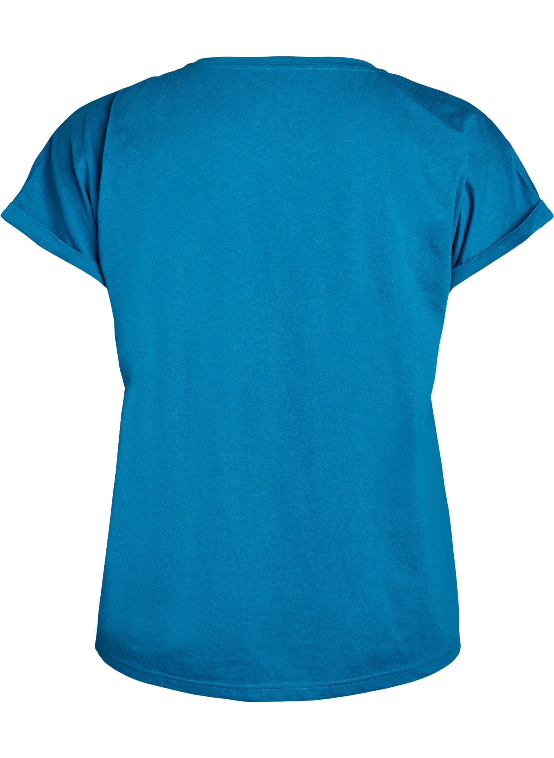 Zizzi T-shirt met korte mouwen in een katoenmix, Blauw, Packshot image number 1