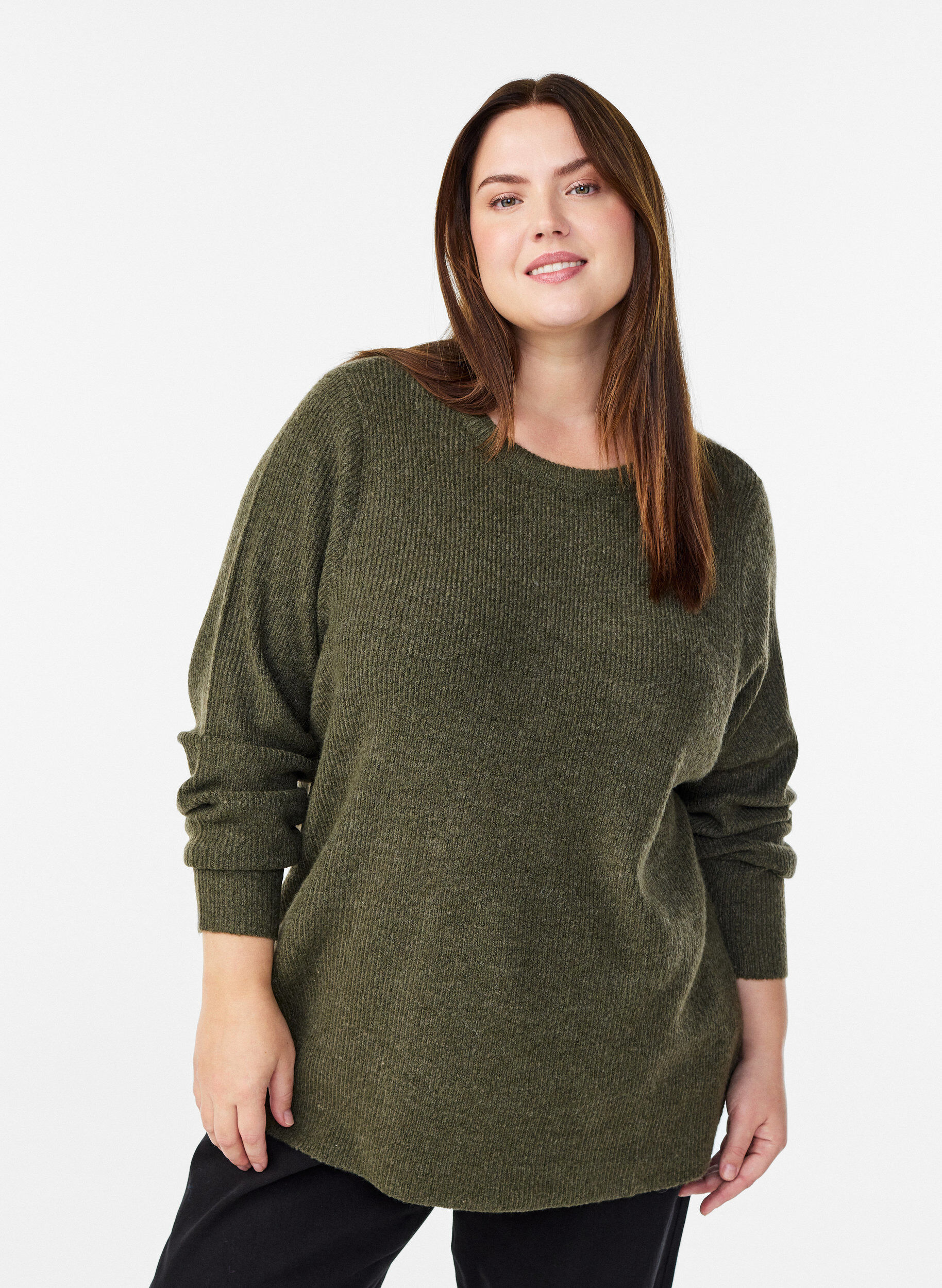 Melange breisel blouse met ronde hals, Groen, Model