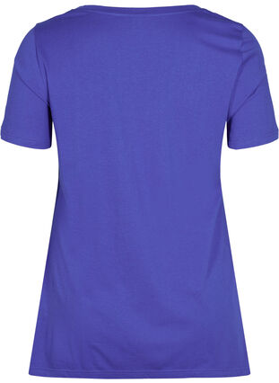 Katoenen t-shirt met korte mouwen en a-lijn, Dazzling Blue HELLO , Packshot image number 1