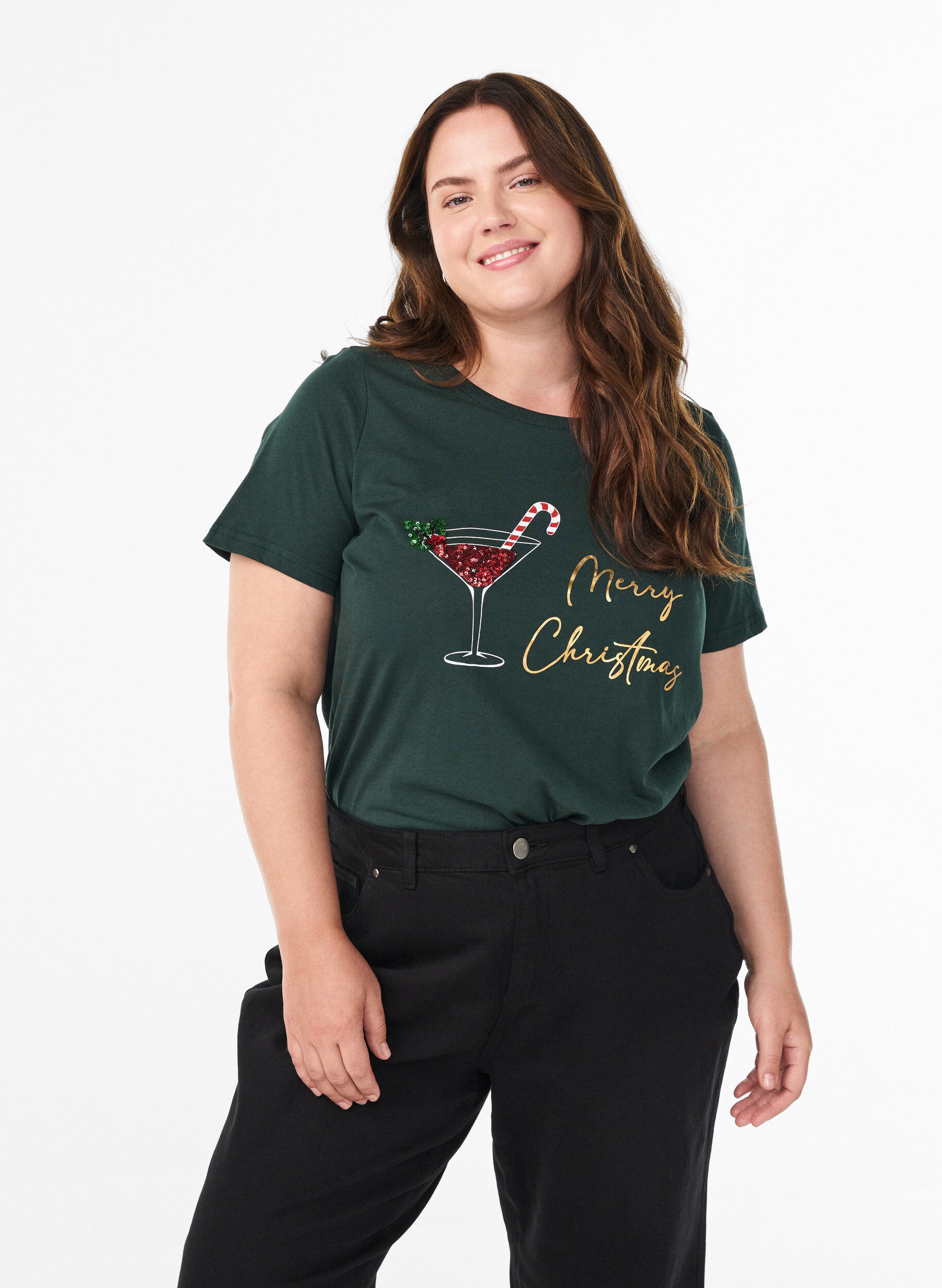 ZizziKerst T-shirt van biologisch katoen, Groen, Model image number 0