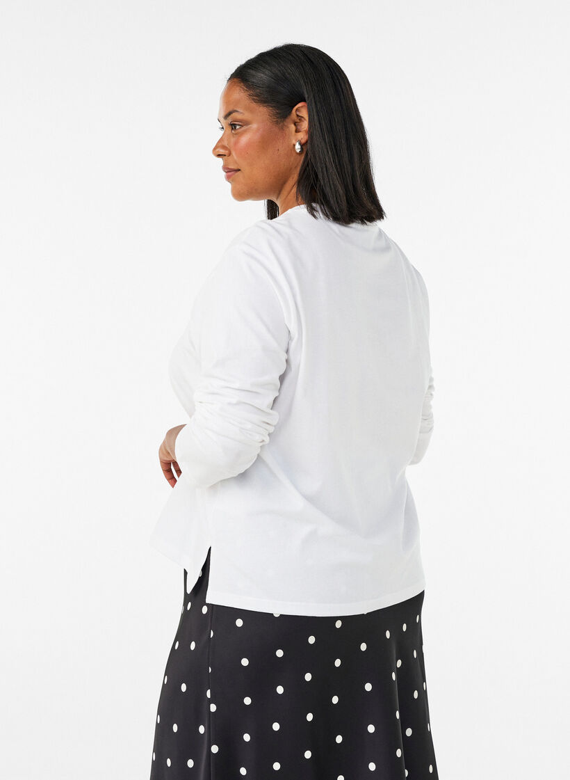 Basic T-shirt met lange mouwen, Wit, Model image number 2