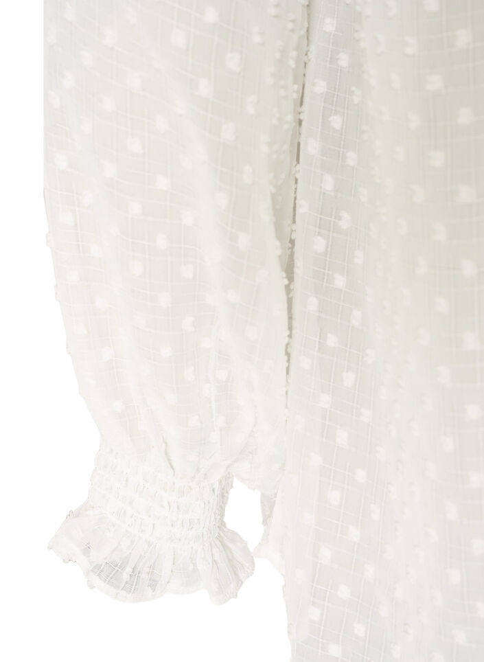 Overhemdblouse met kanten inzet en stippenpatroon, Vanille, Packshot image number 3