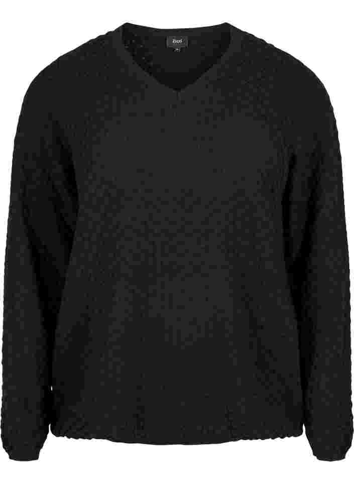 Gebreide top met patroon en v-halslijn, Black, Packshot image number 0