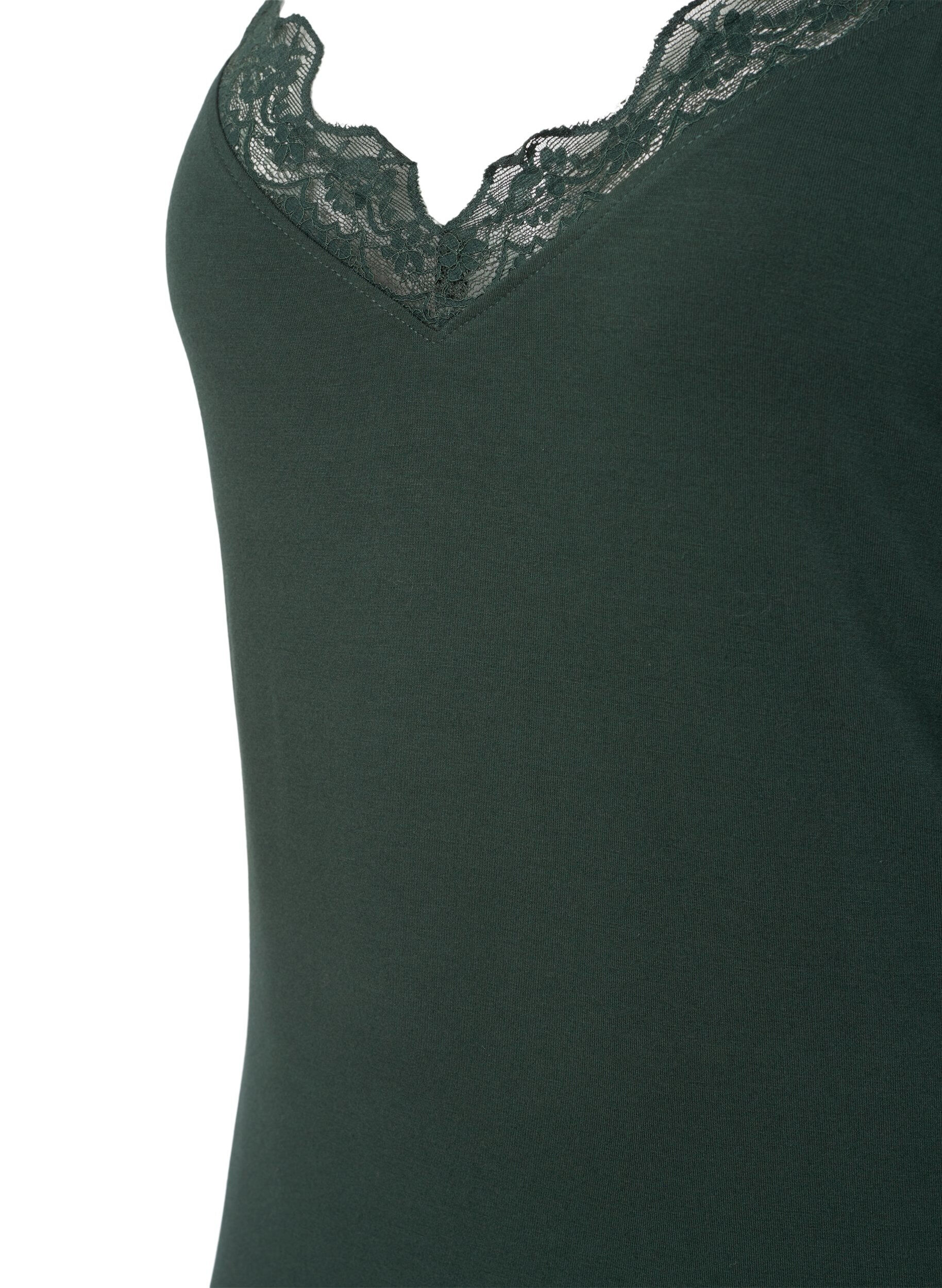 Zizzi Nachtjapon van viscose met kanten randje, Groen, Packshot image number 2