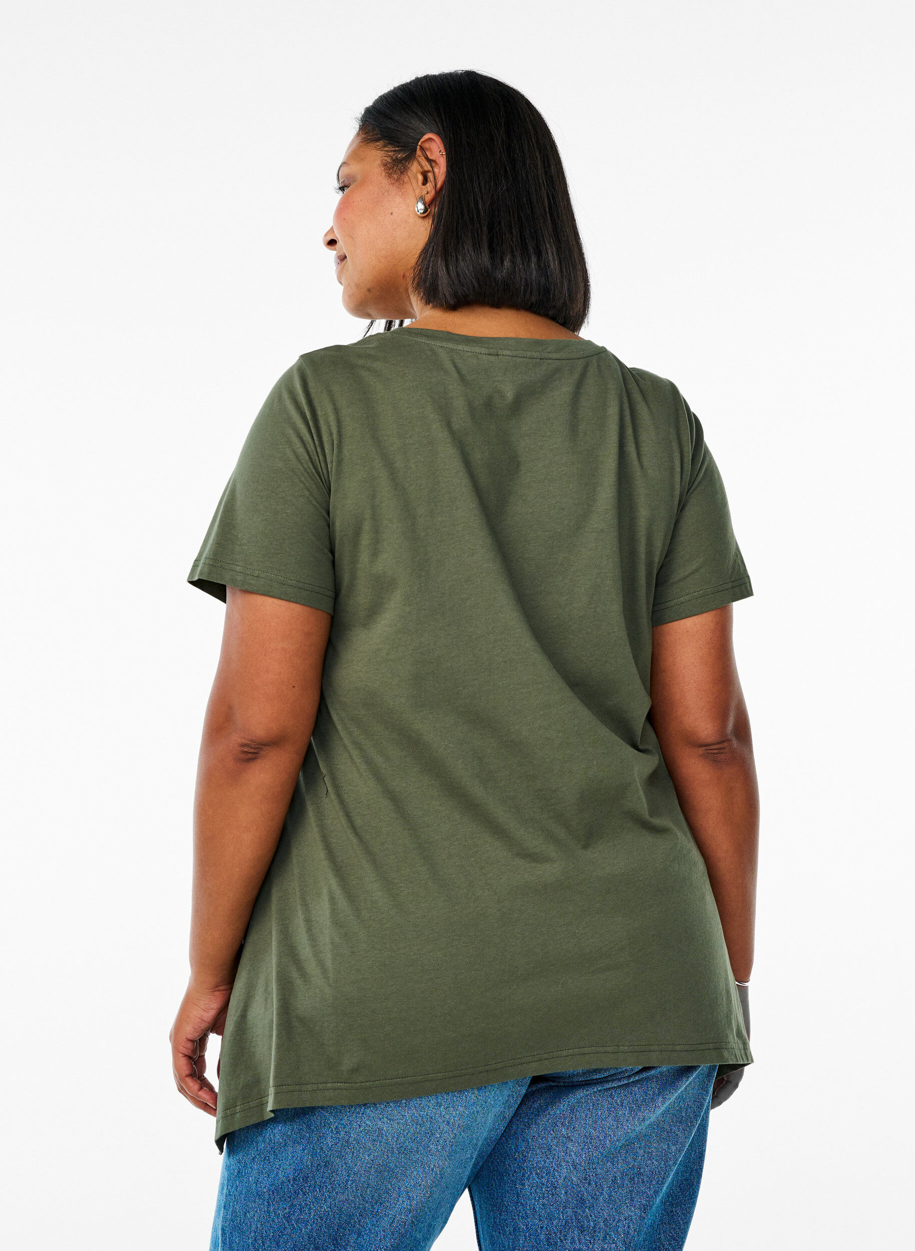 Zizzi T-shirt met ronde hals en A-lijn vorm, Groen, Model image number 2