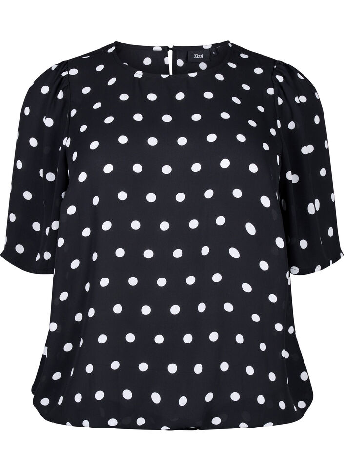 Gestippelde blouse met korte mouwen, Black W. White Dot, Packshot image number 0