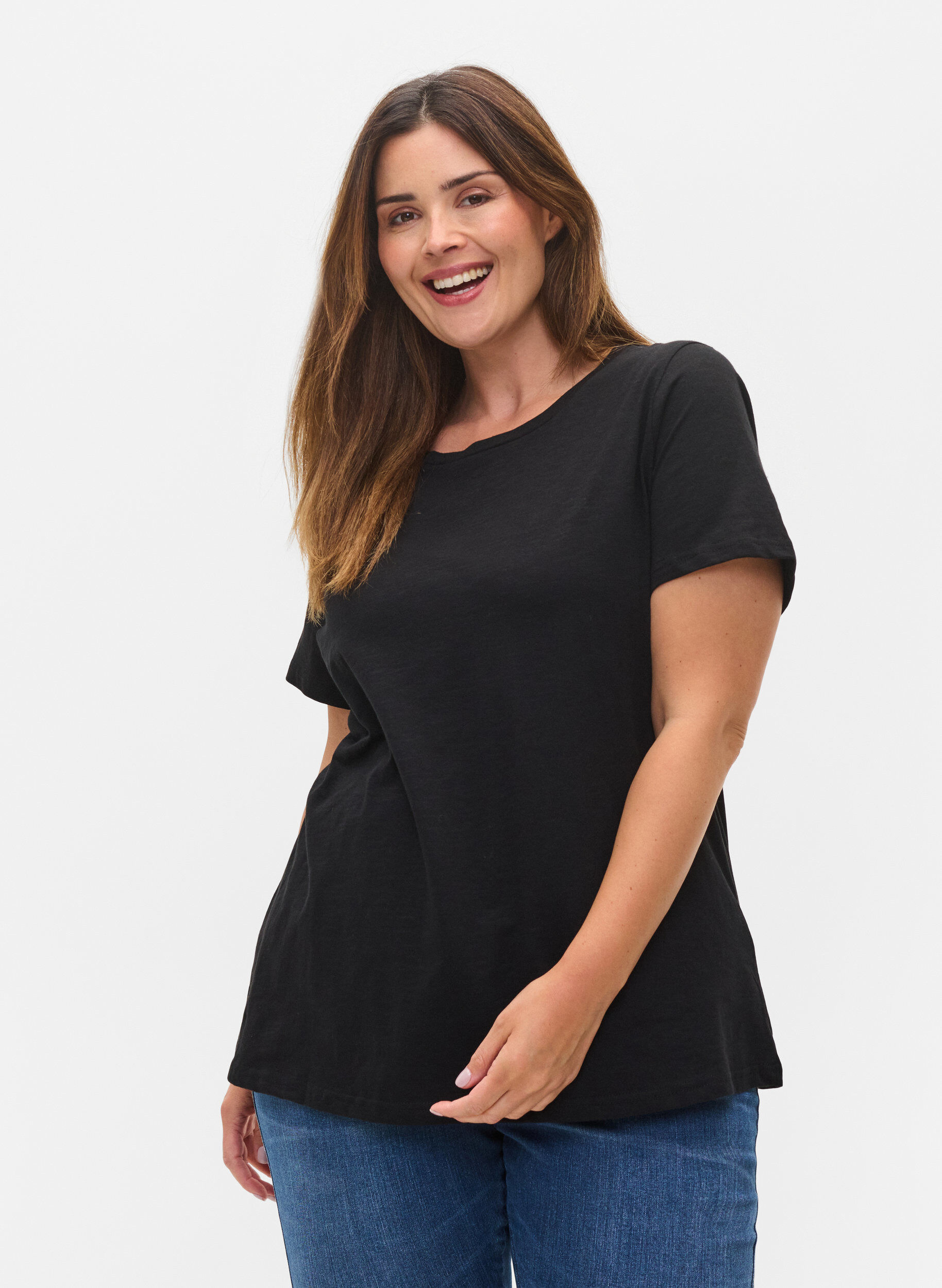 Zizzi Set van 2 basic t-shirts in katoen, Black/Black, Model image number 0