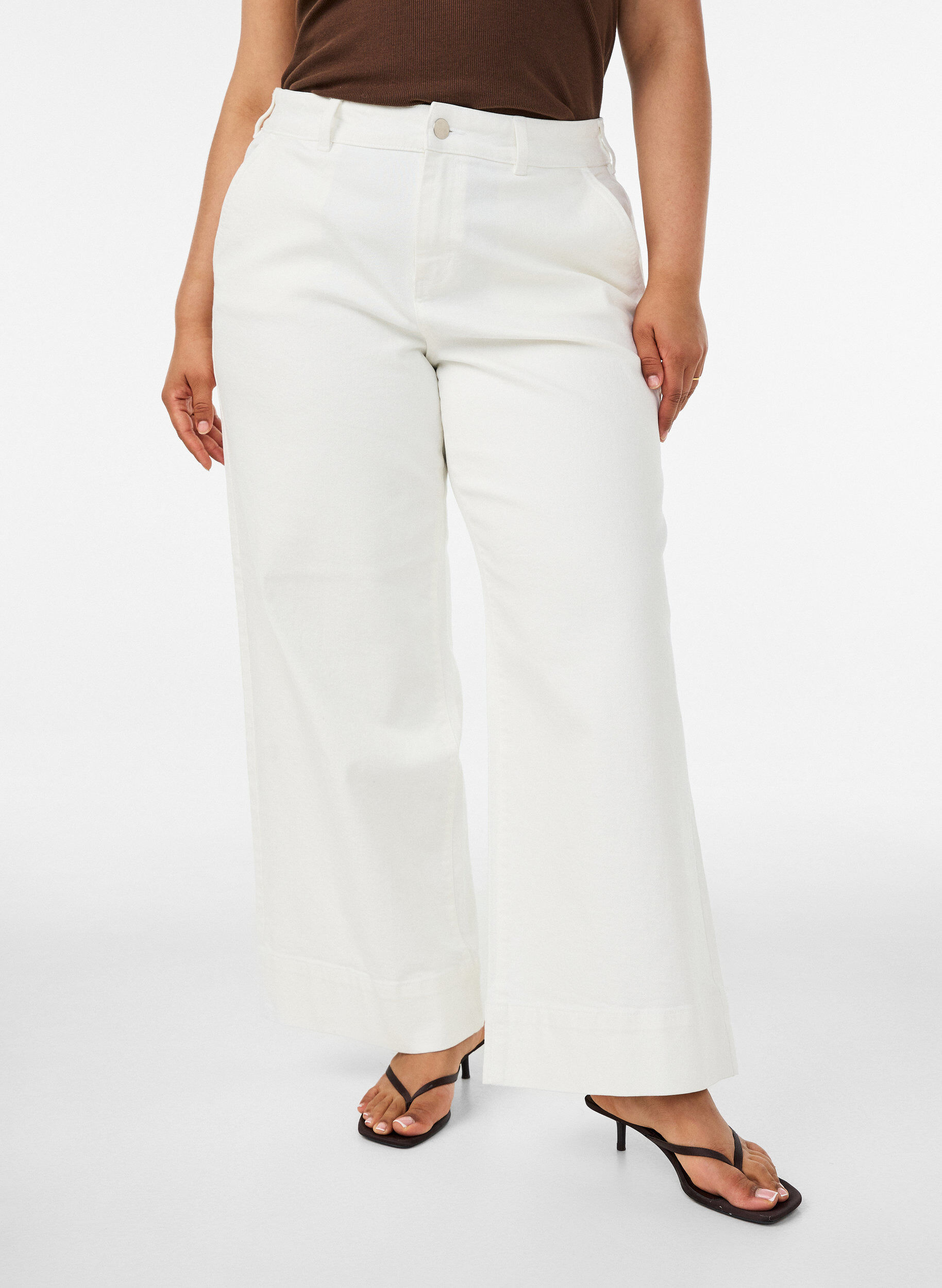 ZizziMyra high waist jeans met een wide fit, Wit, Model image number 2