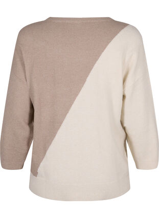 Gebreide blouse met ronde hals en colorblock, Simply Taupe Comb, Packshot image number 1
