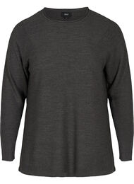 Gebreide geribbelde sweater met ronde hals , Dark Grey Melange