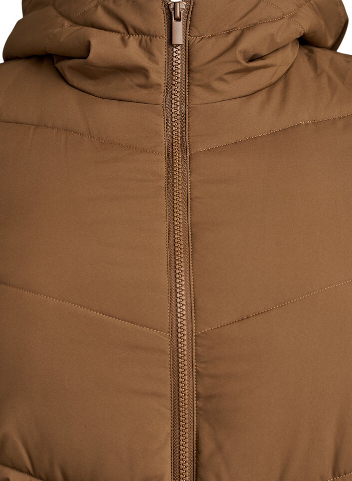 Halflange pufferjas met capuchon, Bruin, Packshot image number 2