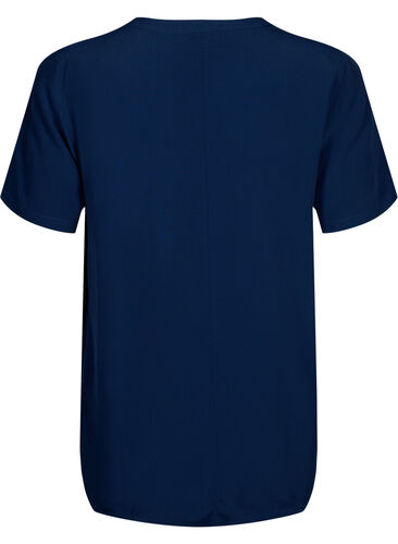 Viscose blouse met korte mouwen en plooien, Navy Blazer, Packshot image number 1