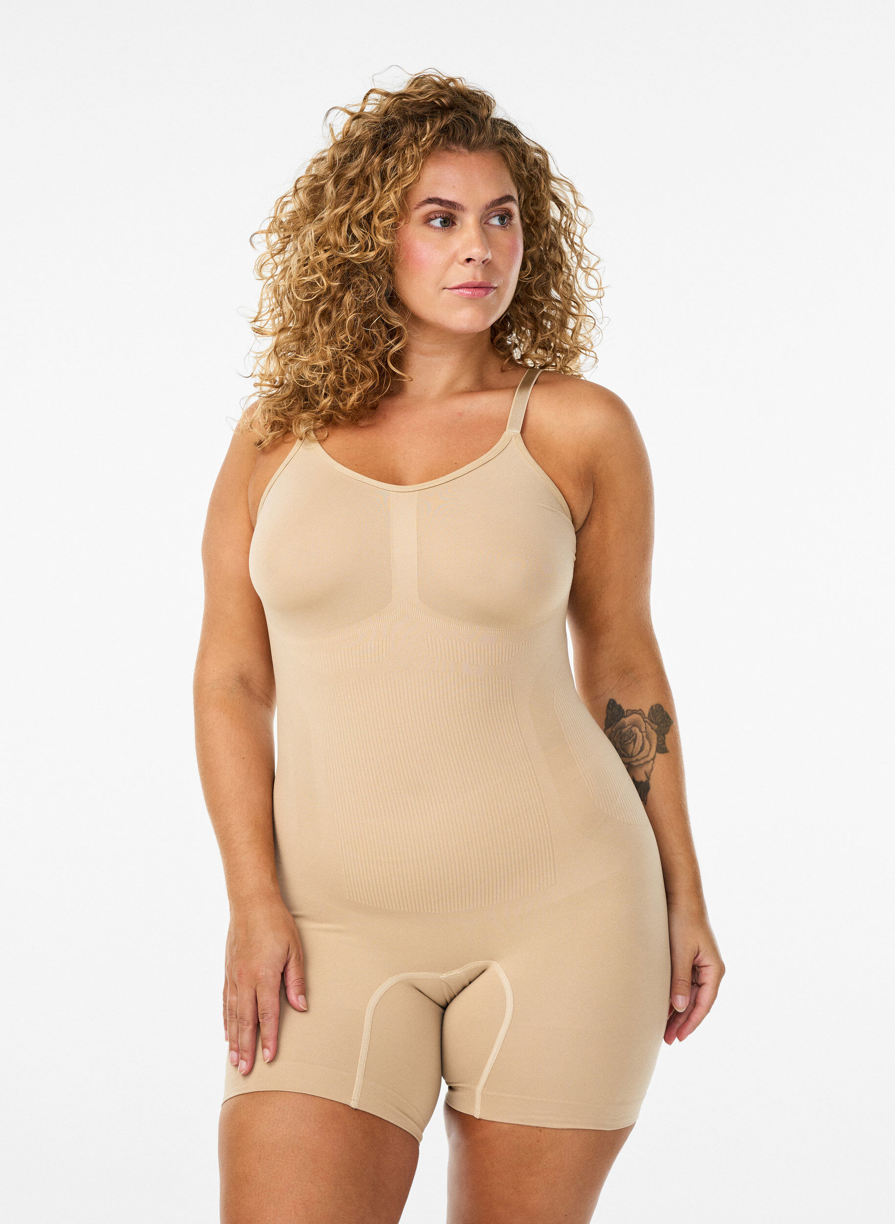 Zizzi Shapewear body met opening aan de onderkant, Beige, Model image number 0