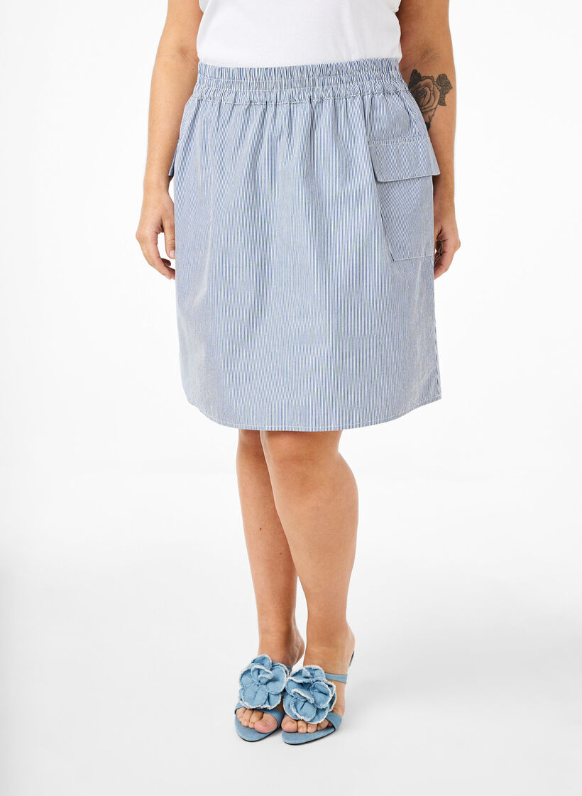 Korte katoenen rok met elastische tailleband, Blauw, Model image number 3