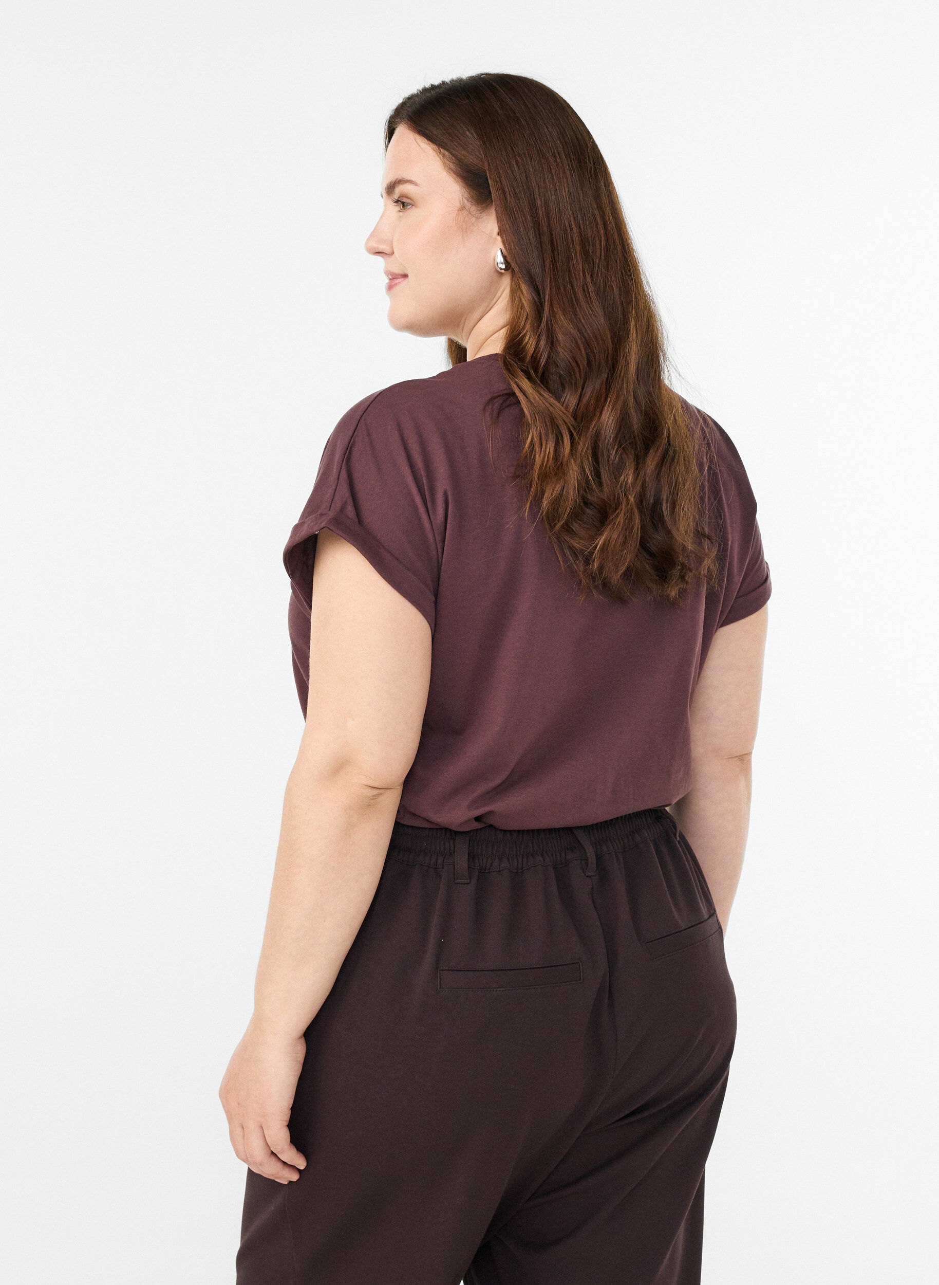 ZizziT-shirt met korte mouwen in een katoenmix, Donker Bordeaux, Model image number 2