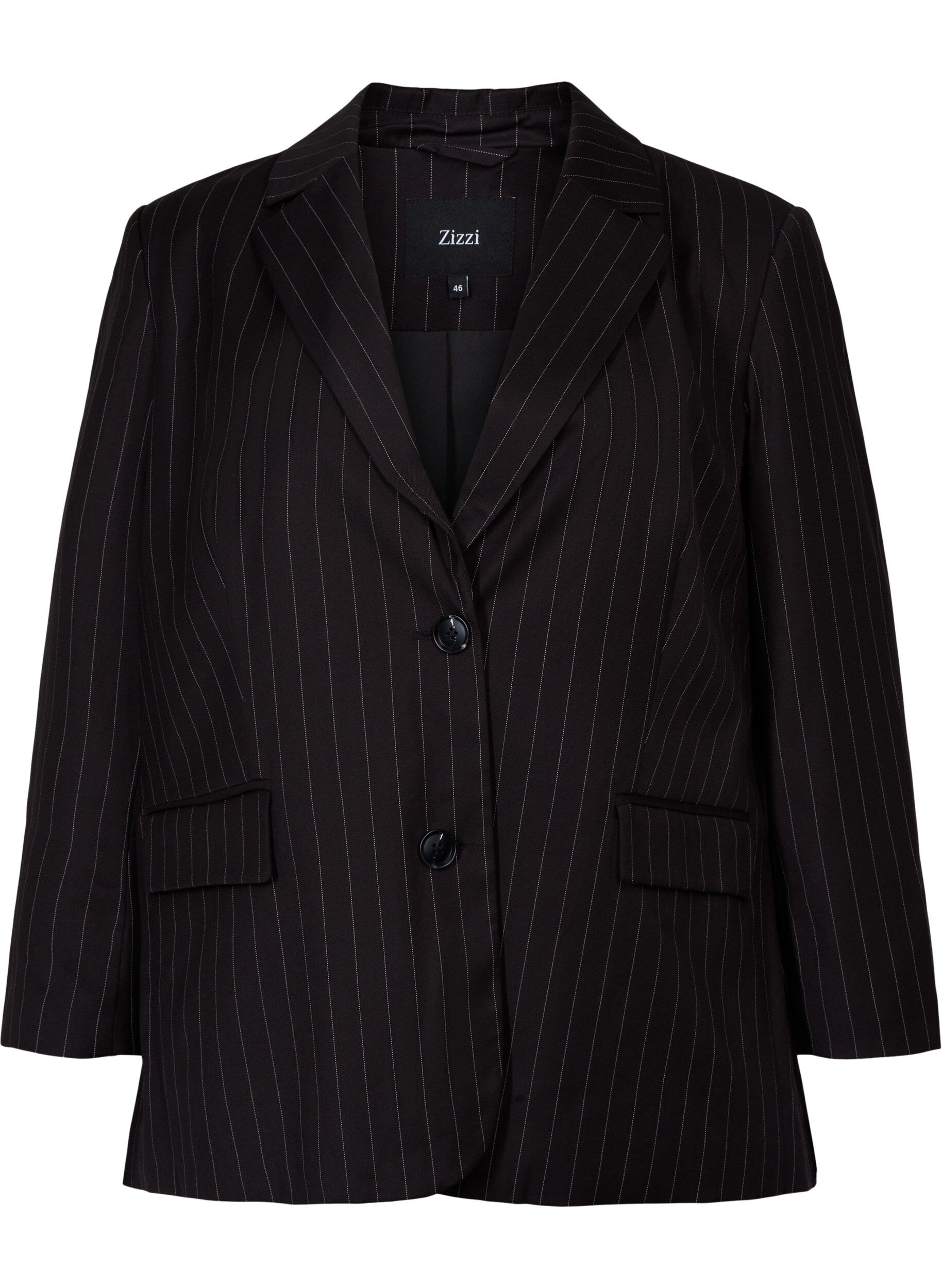 Zizzi Blazer met dunne streep, Black W. Pinstripe, Packshot image number 0