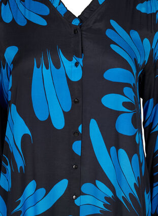 Viscose midi-jurk met knopen en print, Dark Blue AOP, Packshot image number 2