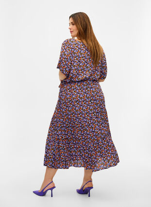 Midi-jurk met korte mouwen in viscose, Purple Ditsy Flower, Model image number 0