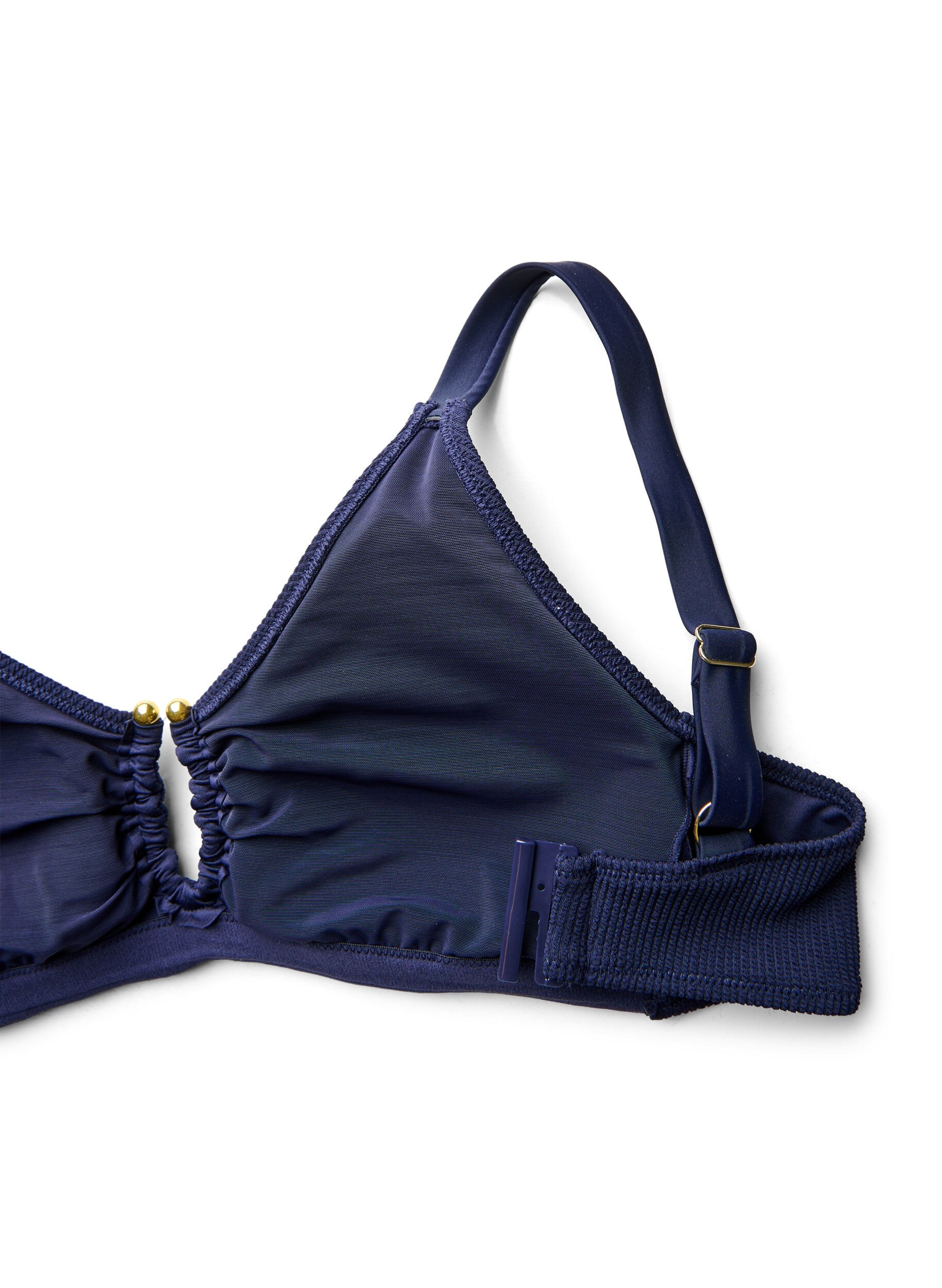 Zizzi Bikinitop met textuur en goudkleurig detail, Blauw, Packshot image number 3