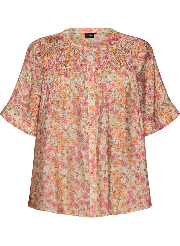Blouse met bloemenprint van viscose, Oranje, Packshot image number 0