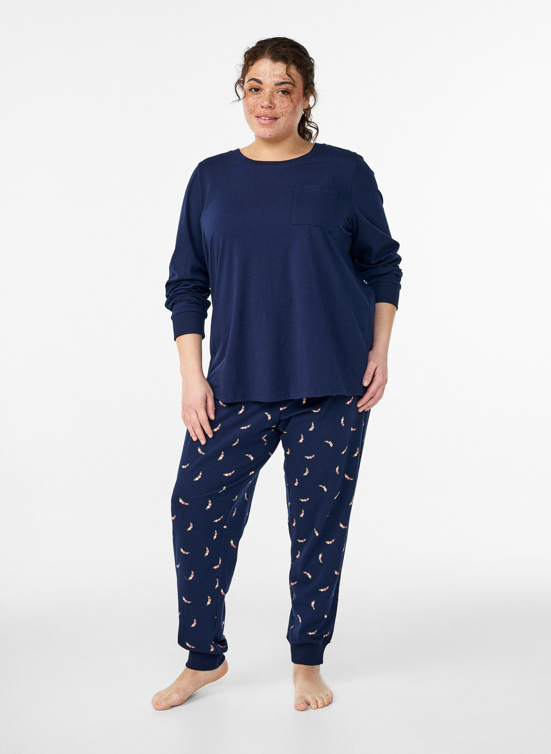 Zizzi Bedrukte pyjamabroek, Blauw, Model image number 0