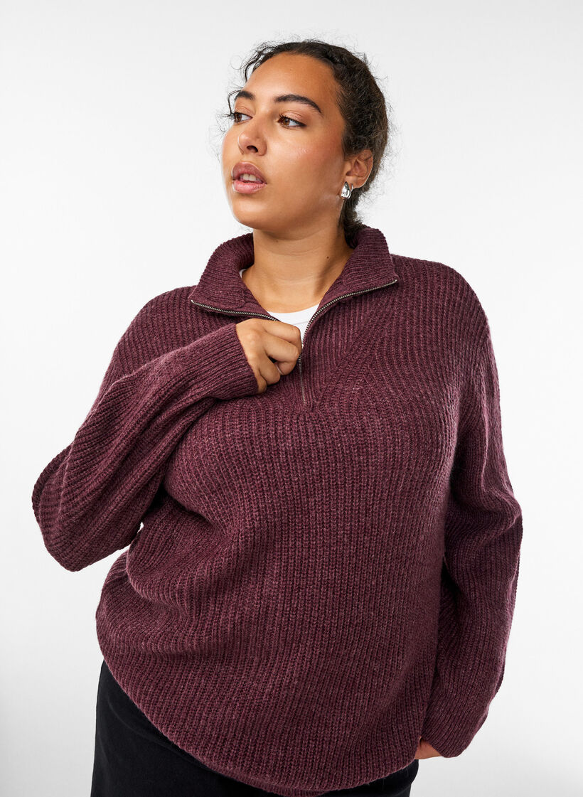 Gebreide trui met hoge hals en rits, Rood, Model image number 4