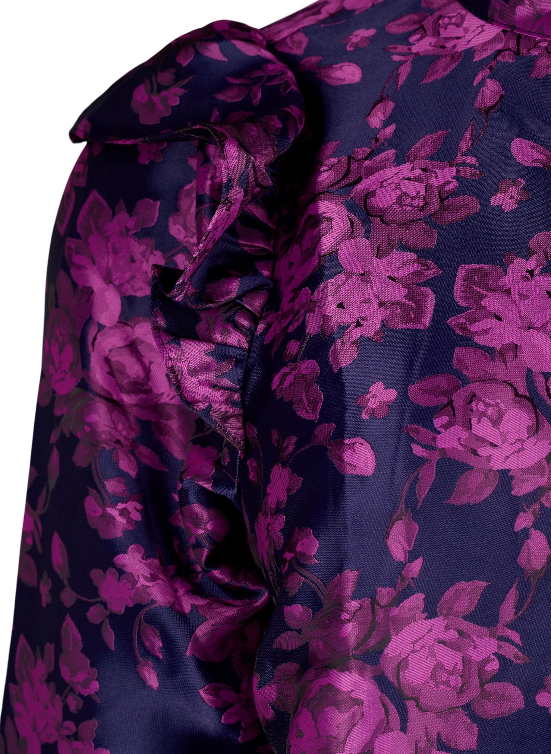 Zizzi Gebloemde jacquard blouse met ruches, Dark Blue Pink, Packshot image number 3