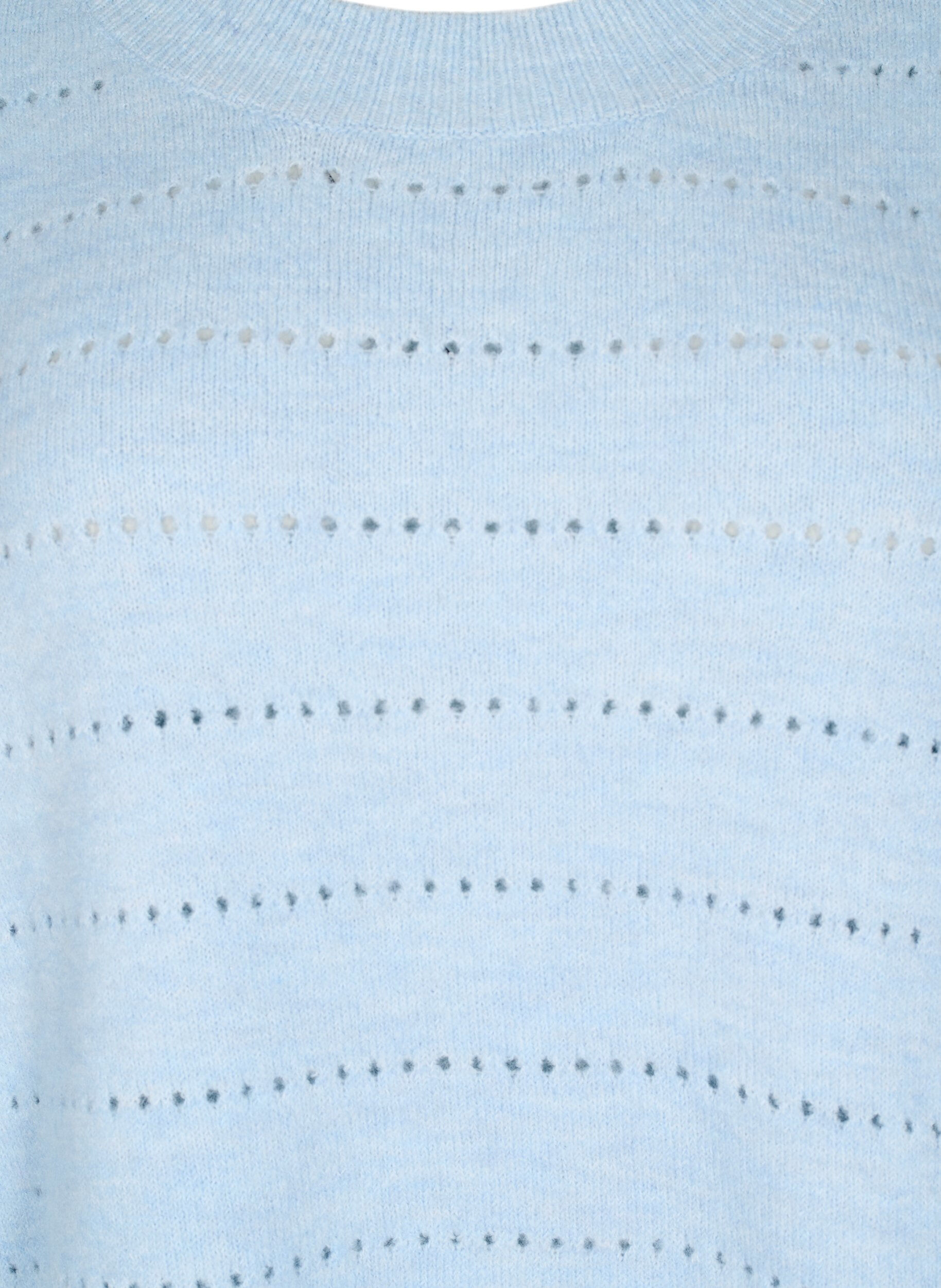 Zizzi Gebreide blouse met ronde hals en kantpatroon, Cashmere Blue Mel., Packshot image number 2