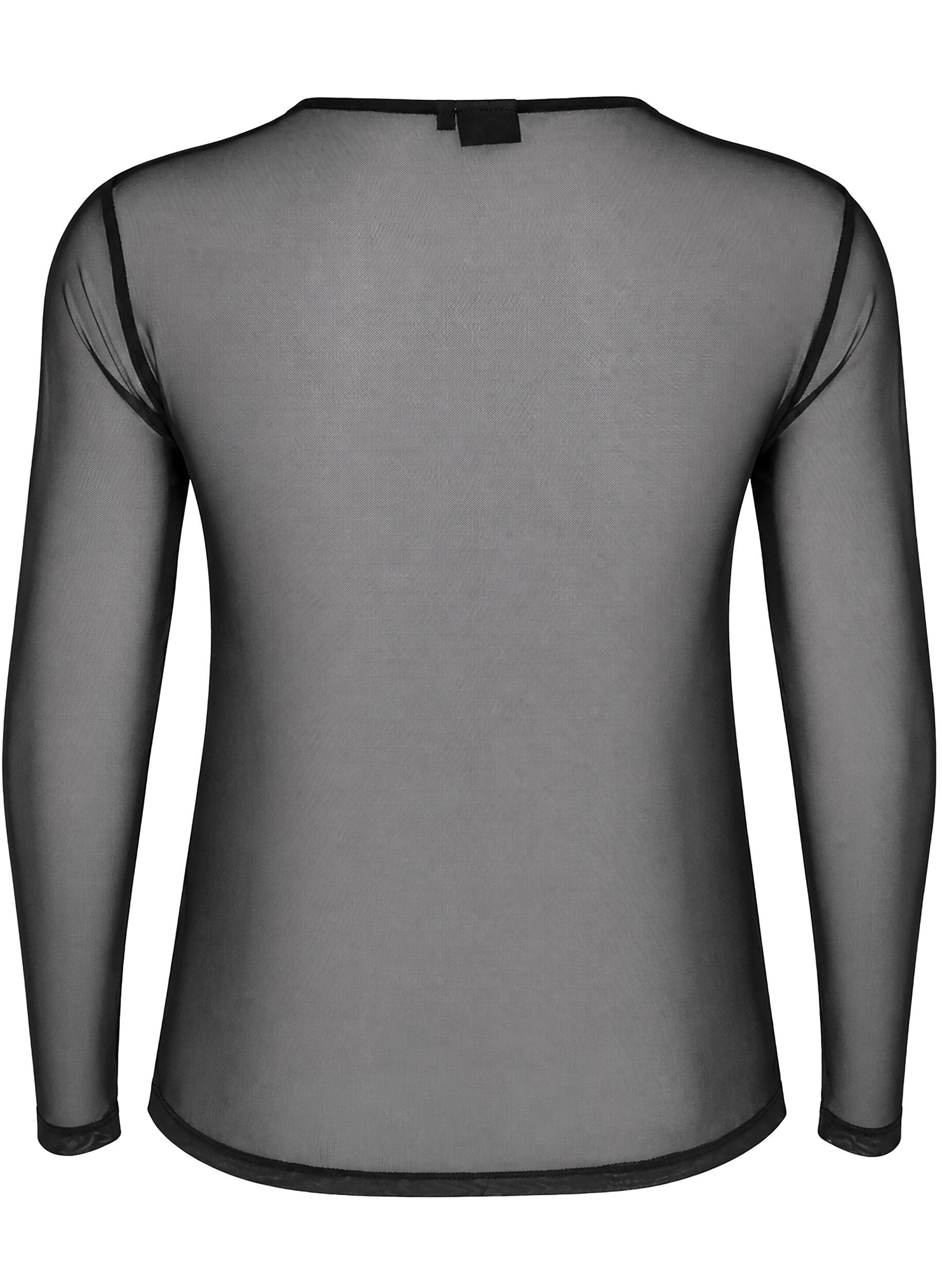 ZizziMesh blouse met lange mouwen, Zwart, Packshot image number 1