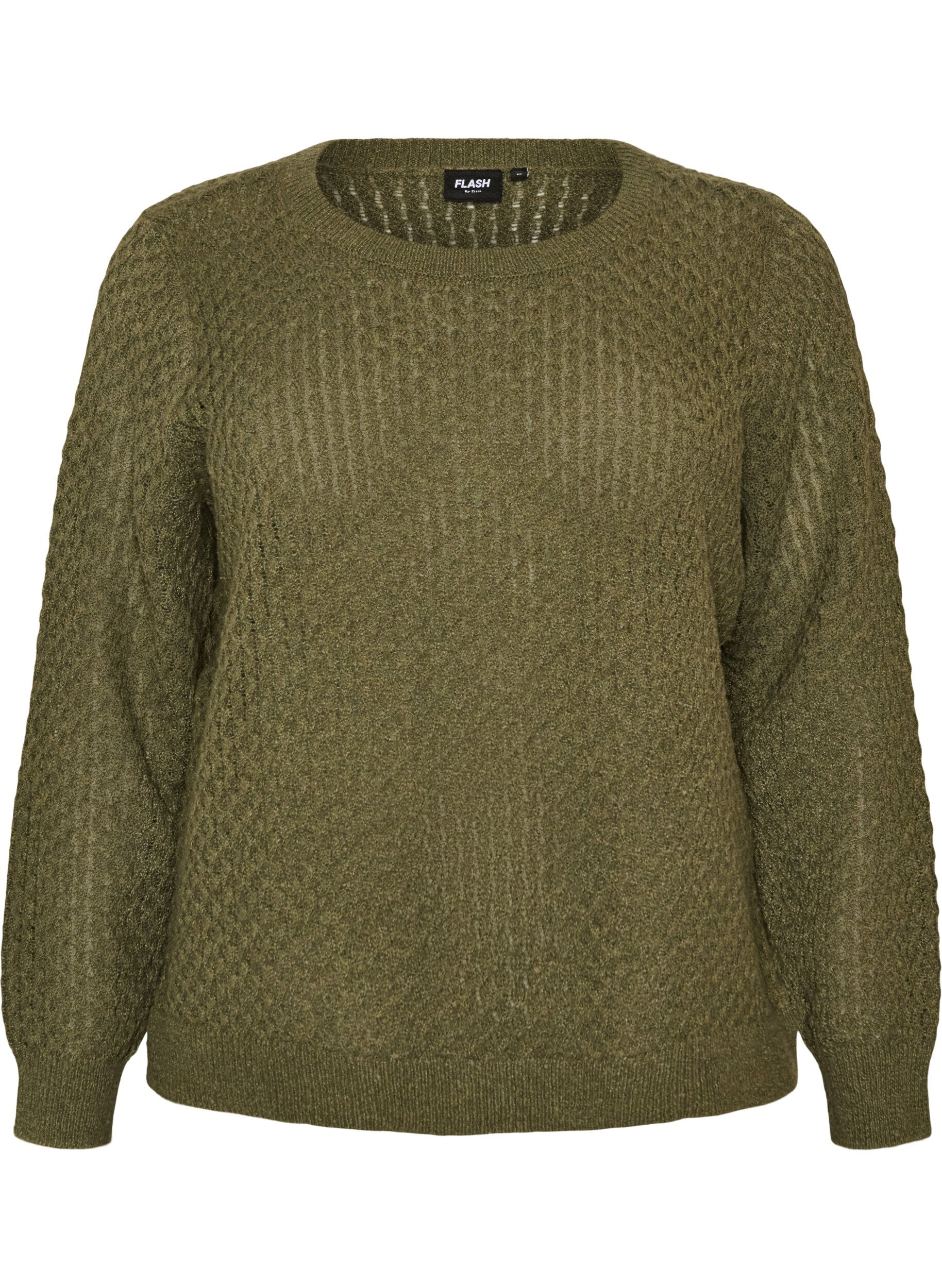 ZizziGebreide blouse met een opengewerkt structuurpatroon, Groen, Packshot image number 0