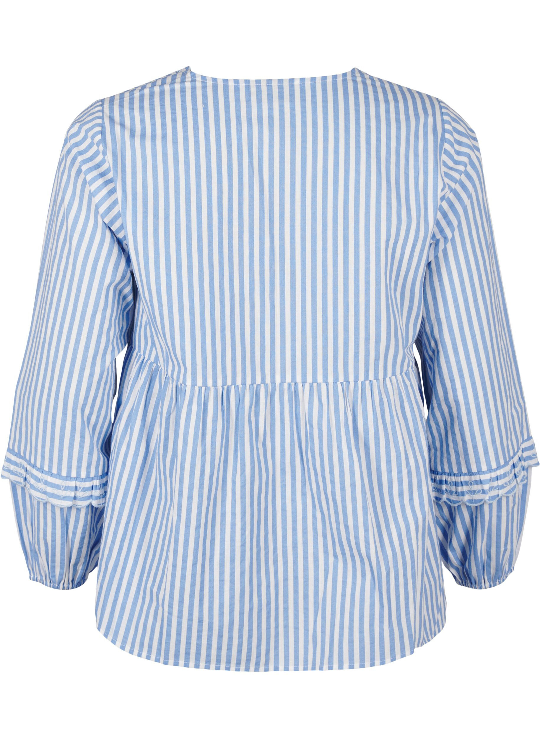 Zizzi Gestreepte blouse met open voorkant en geborduurde details, Blauw, Packshot image number 1