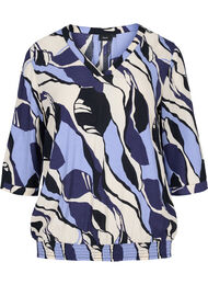 Bedrukte viscose blouse met 3/4 mouwen, Blue Abstract AOP
