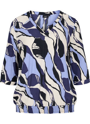 Bedrukte viscose blouse met 3/4 mouwen, Blue Abstract AOP, Packshot image number 0