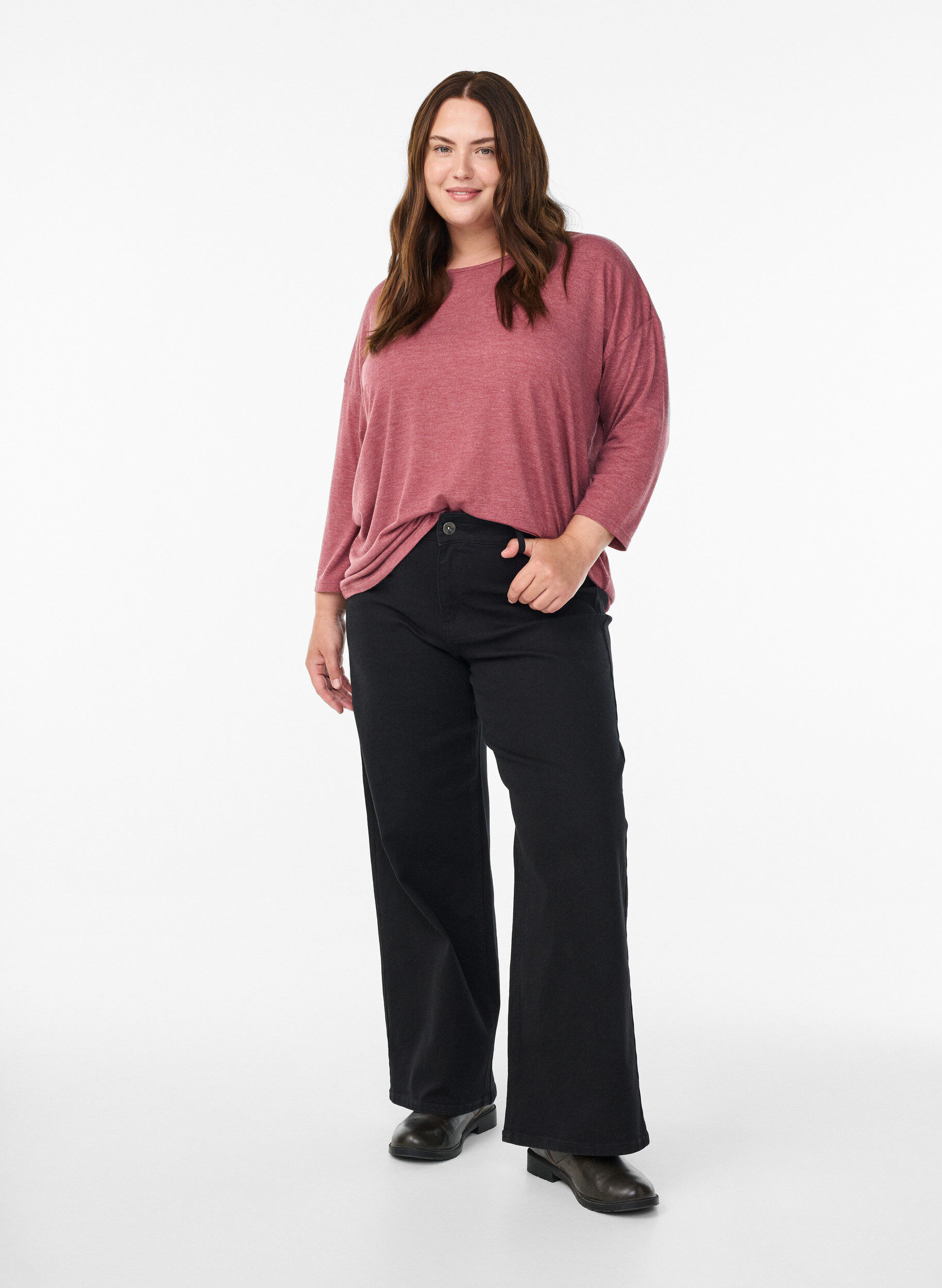 ZizziJersey blouse met 3/4 mouwen, Rood, Model image number 1